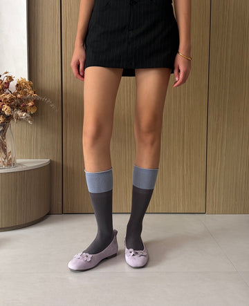 Black & Dusty Blue Ruffle Knee-High Socks