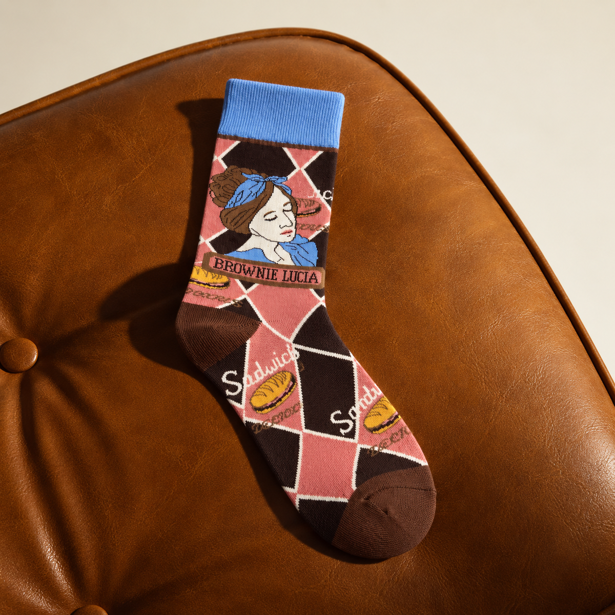 Women's Retro Portrait Argyle Crew Socks – Colorful Patterned Socks
