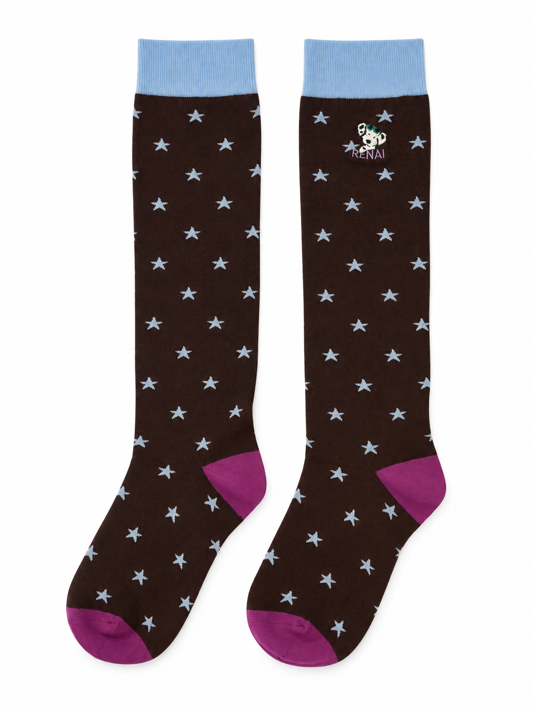 Brown & Blue Star Knee-High Socks