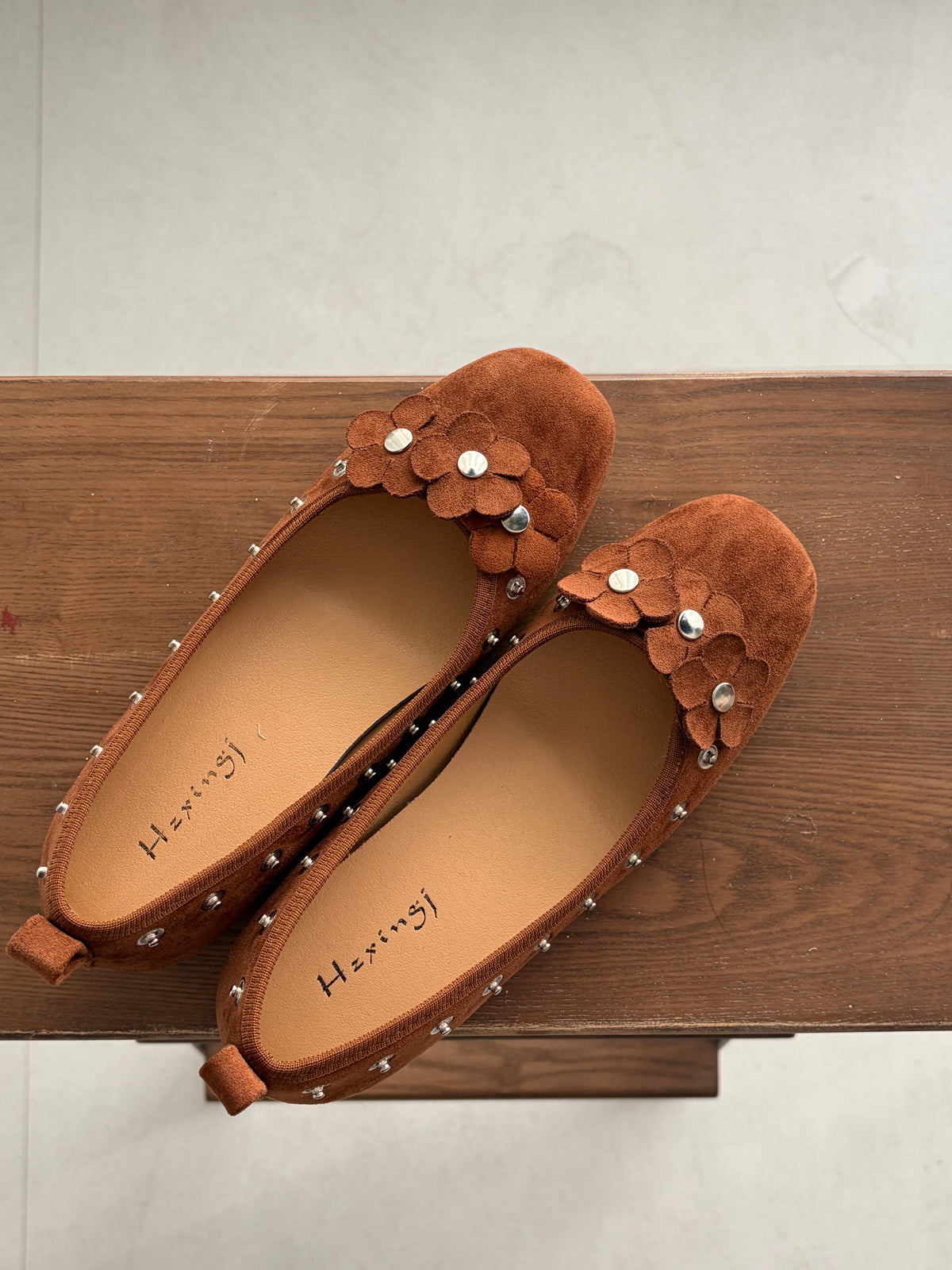 Studded Ballet Flats with Detachable Flowers