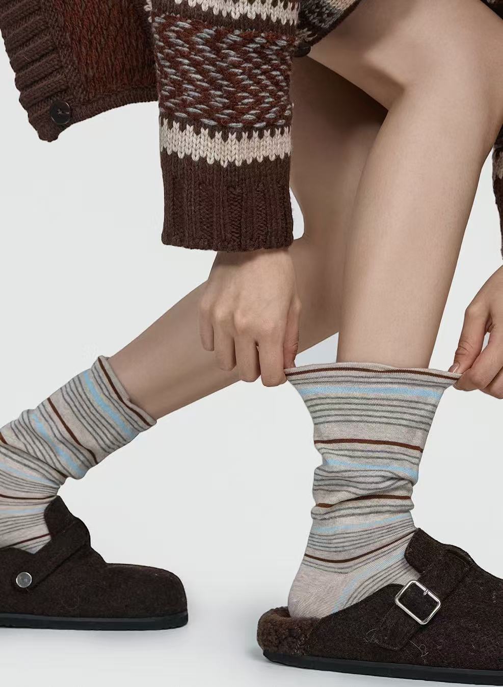 Vintage Striped Slouch Crew Socks