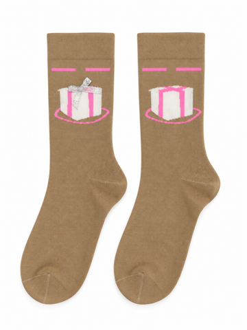 Camel Gift-Box Socks with Silver Bow Detail