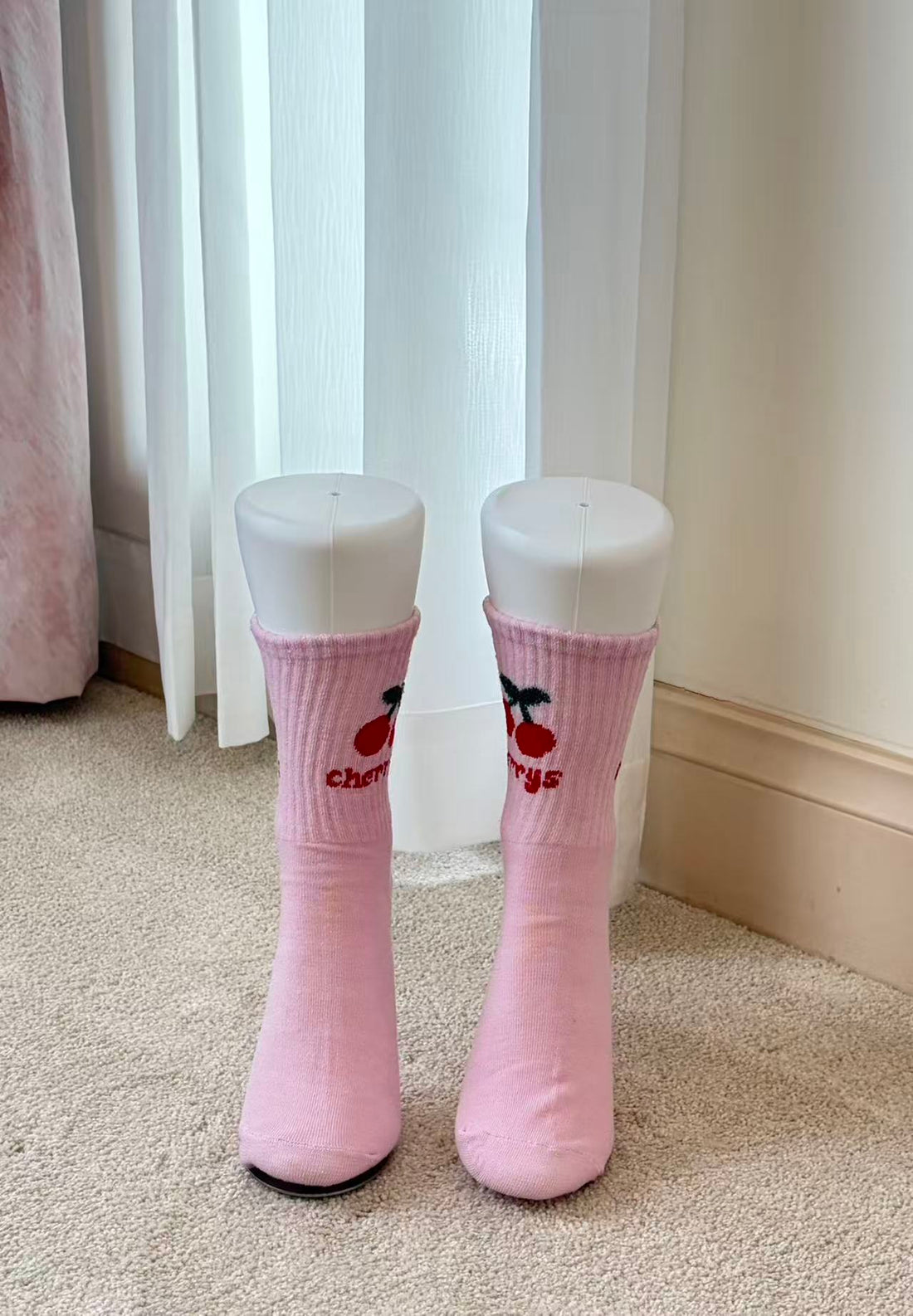 Vintage Cherry Graphic Ribbed Crew Socks - Pink Y2K Aesthetic