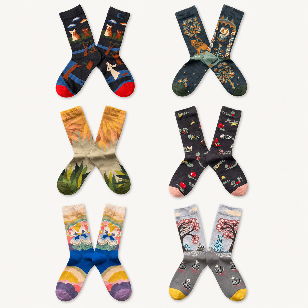 Whimsical Storybook Art Crew Socks – Animal, Floral & Woodland Designs