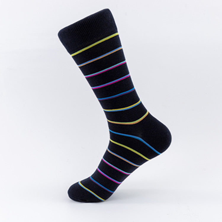 Retro Fine Stripe Crew Socks – Men’s Cotton-Blend Seamless Toe Socks