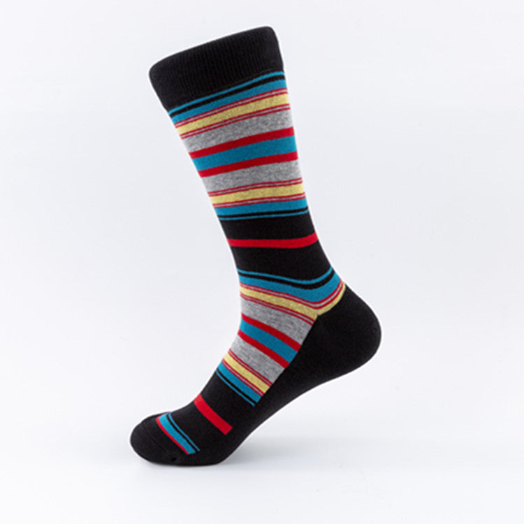 Retro Fine Stripe Crew Socks – Men’s Cotton-Blend Seamless Toe Socks