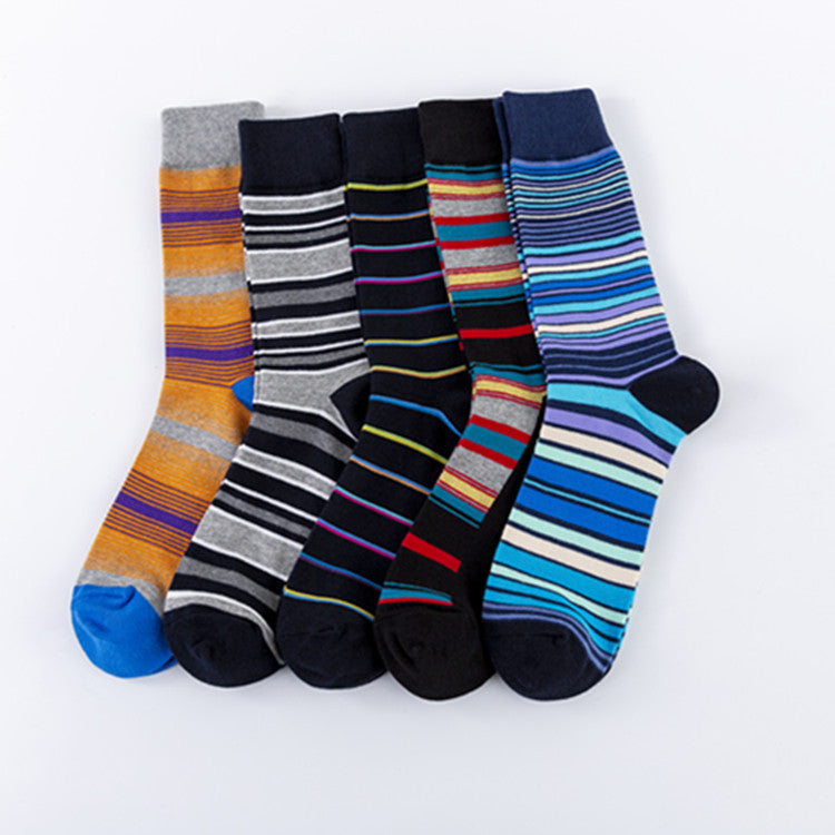 Retro Fine Stripe Crew Socks – Men’s Cotton-Blend Seamless Toe Socks