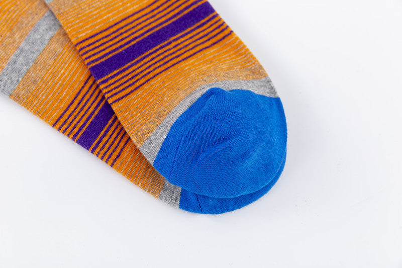 Retro Fine Stripe Crew Socks – Men’s Cotton-Blend Seamless Toe Socks