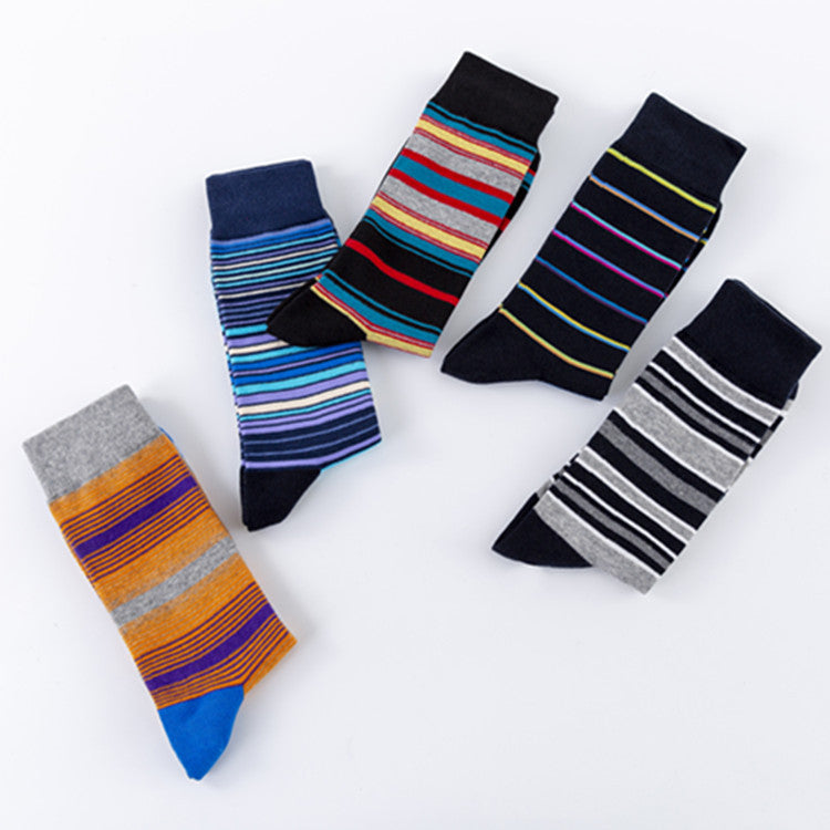 Retro Fine Stripe Crew Socks – Men’s Cotton-Blend Seamless Toe Socks