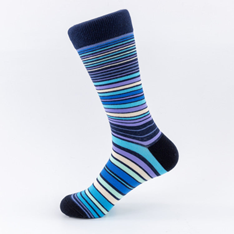 Retro Fine Stripe Crew Socks – Men’s Cotton-Blend Seamless Toe Socks
