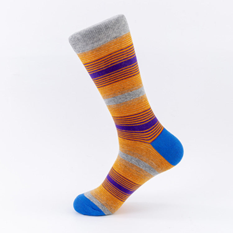 Retro Fine Stripe Crew Socks – Men’s Cotton-Blend Seamless Toe Socks