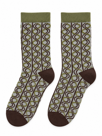 Olive & Brown Geometric Pattern Socks