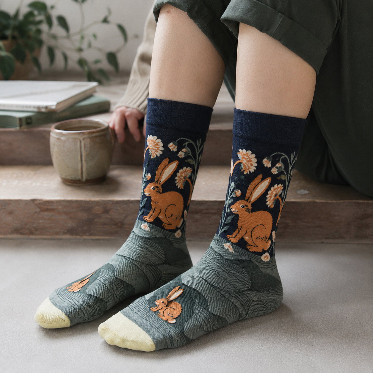 Whimsical Nature & Animal Pattern Crew Socks – 6 Artistic Designs