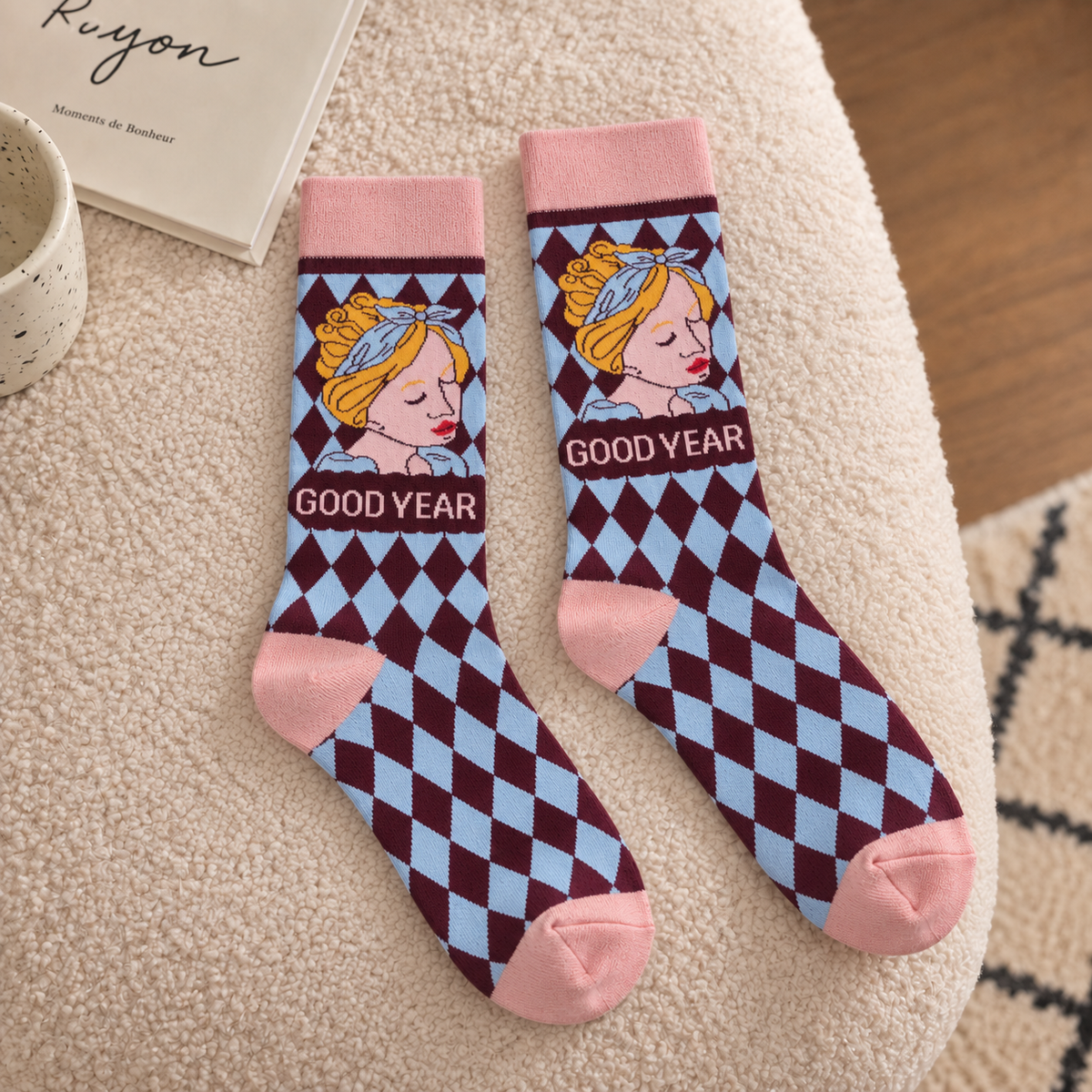 Women's Novelty Graphic Crew Socks – Colorful Cat, Heart & Retro Pattern Socks