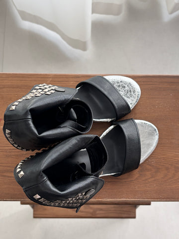 Black Studded Block-Heel Sandals