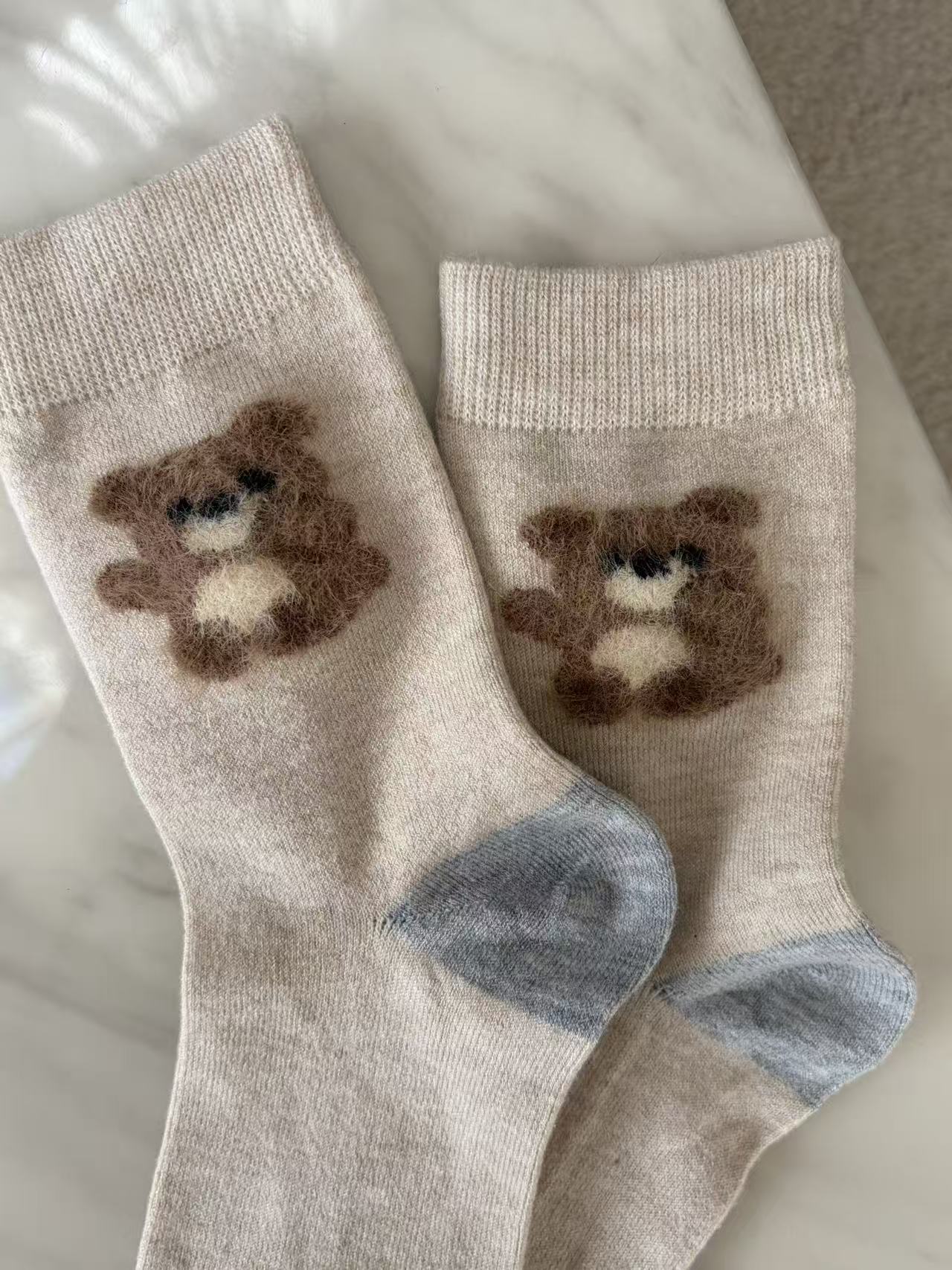 Wool-Blend Fuzzy Animal Motif Crew Socks