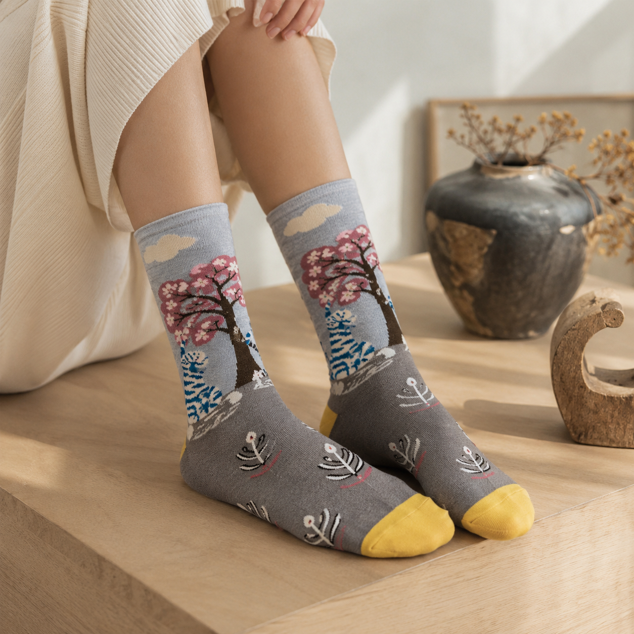 Whimsical Storybook Art Crew Socks – Animal, Floral & Woodland Designs