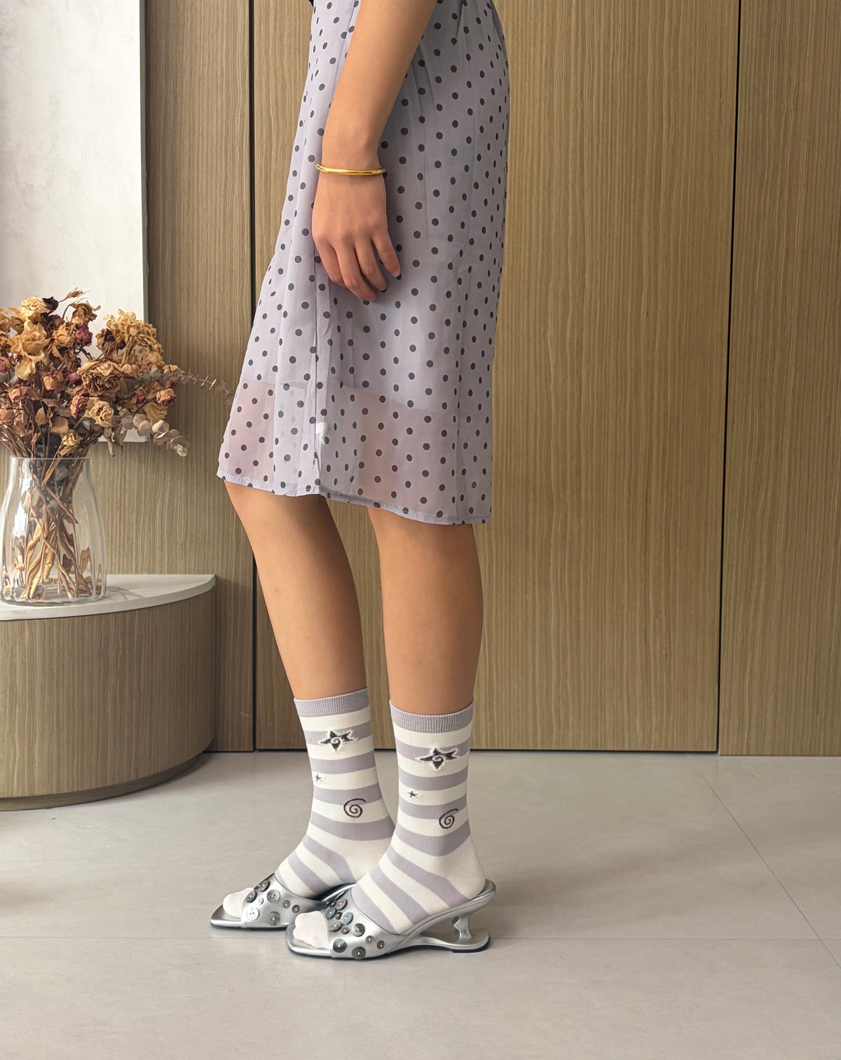 Lilac & Cream Striped Star Socks