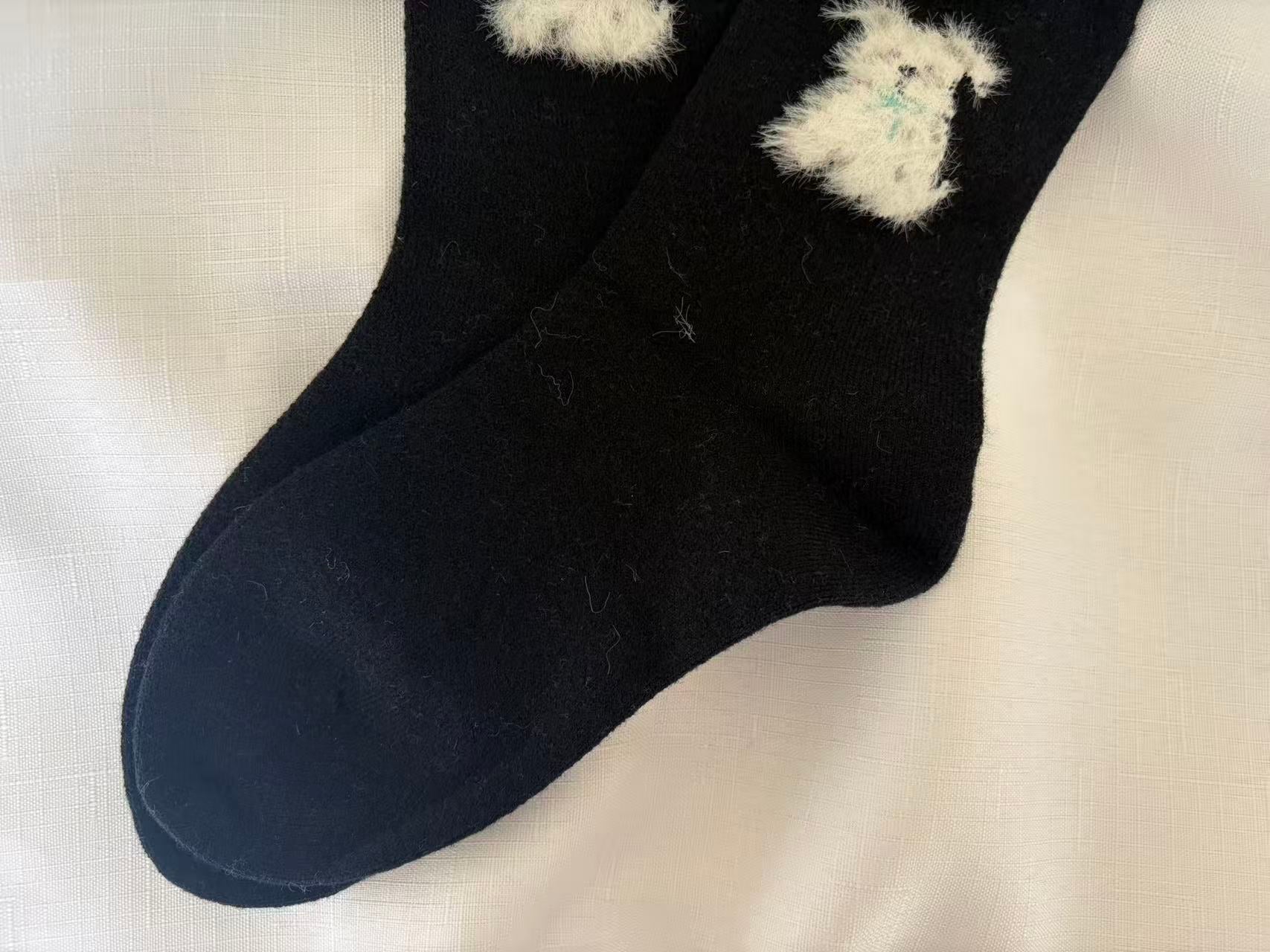 Wool-Blend Fuzzy Animal Motif Crew Socks