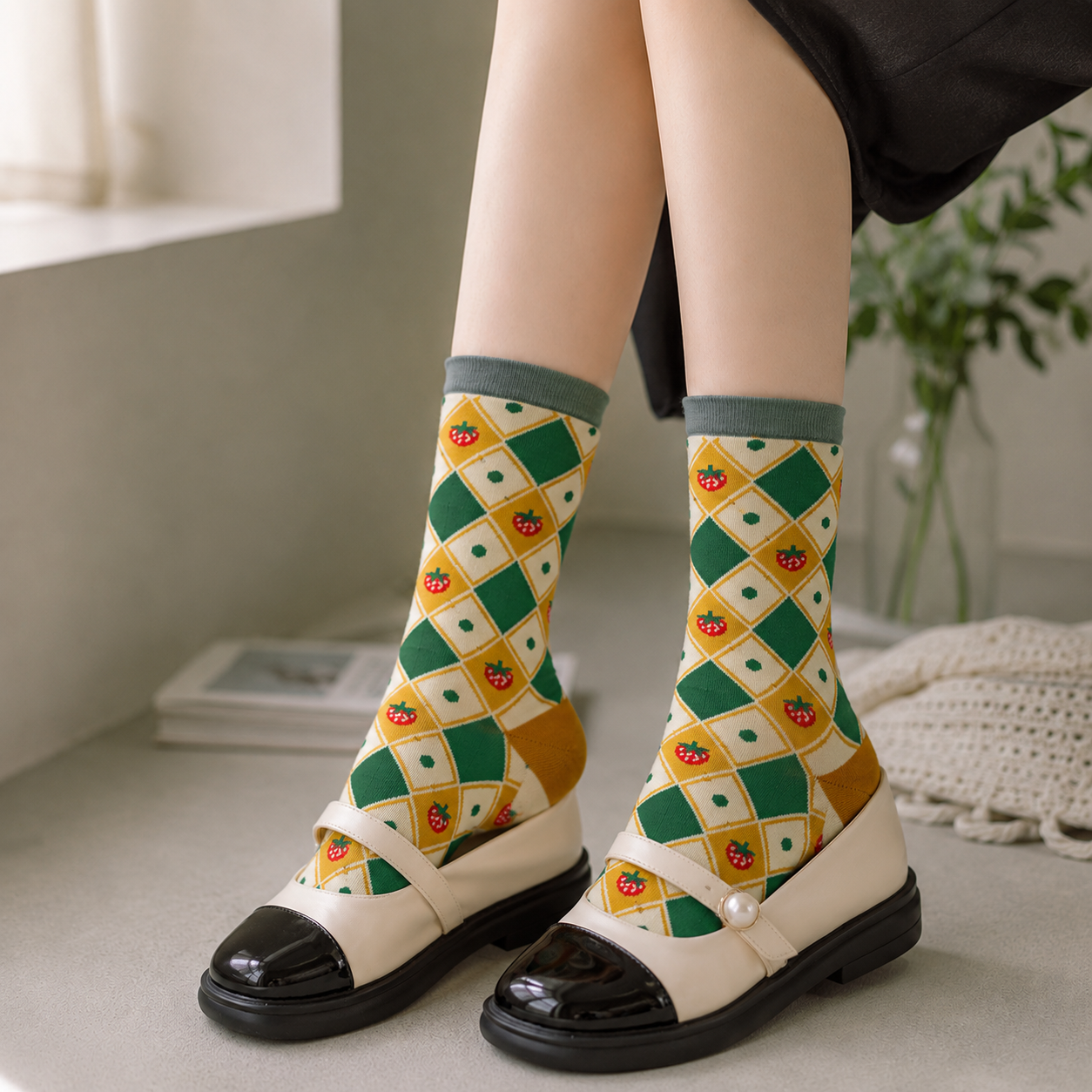 Cute Patterned Crew Socks for Women