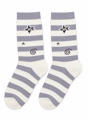 Lilac & Cream Striped Star Socks