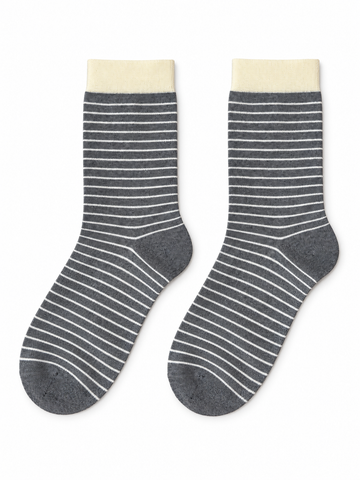 Charcoal Striped Socks with Cream Cuffs