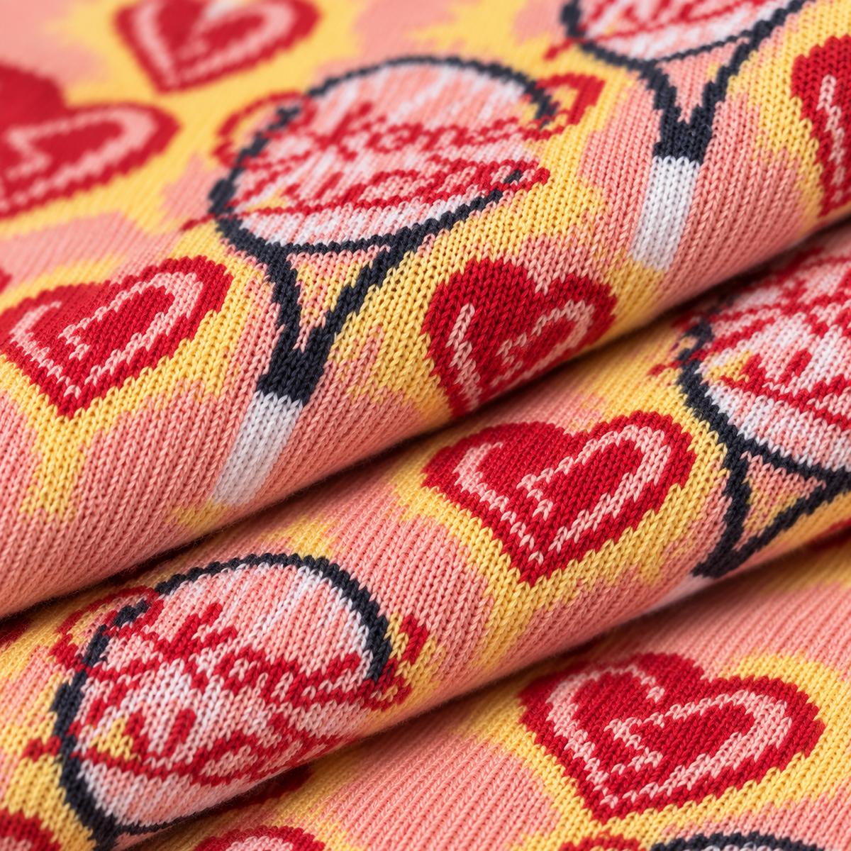 Women’s Retro Heart Print Crew Socks – Pink Graphic Mid-Calf Socks