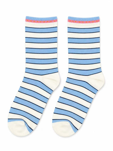 Sky Blue & Cream Striped Socks with Pink Trim
