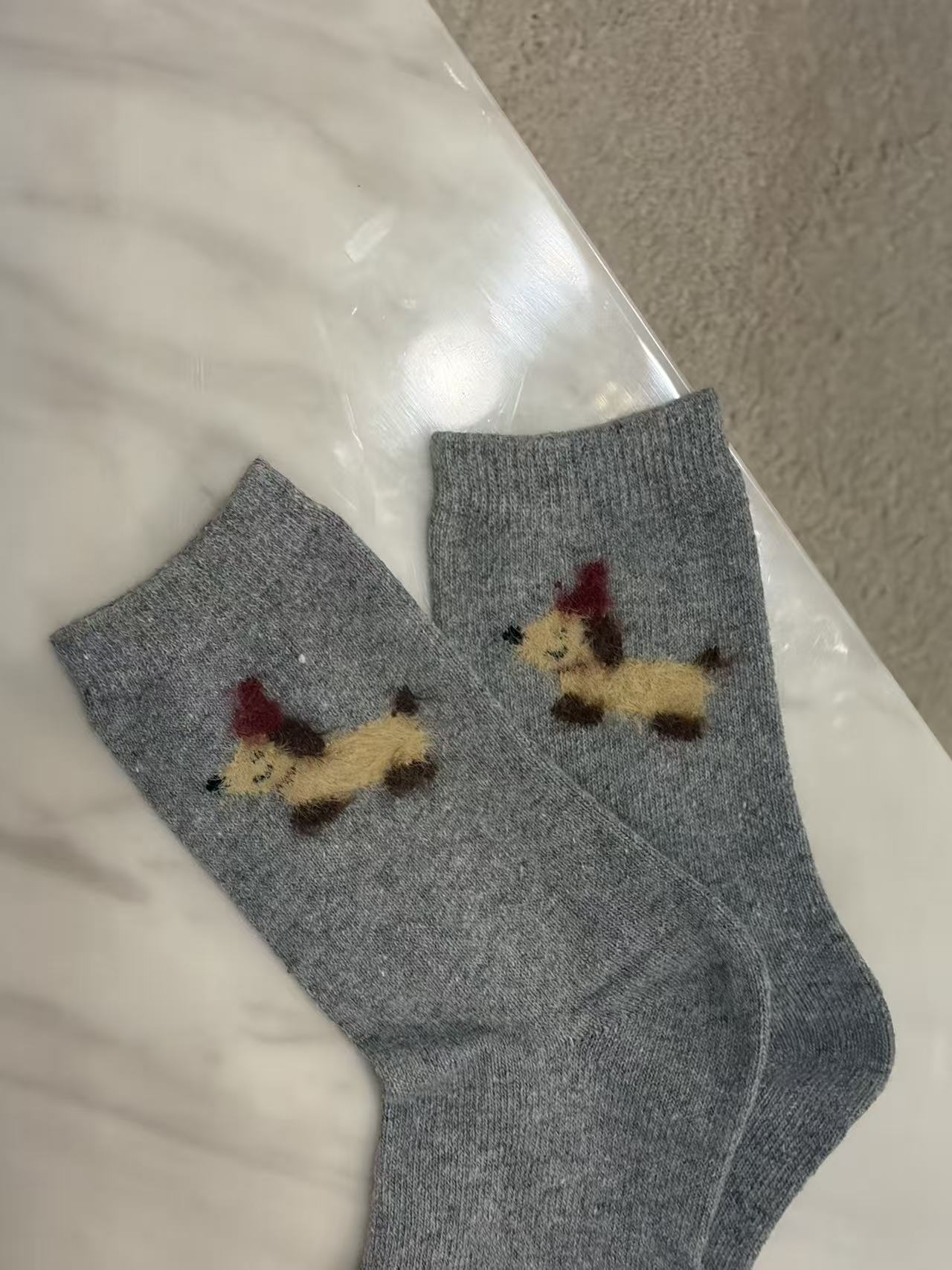 Wool-Blend Fuzzy Animal Motif Crew Socks