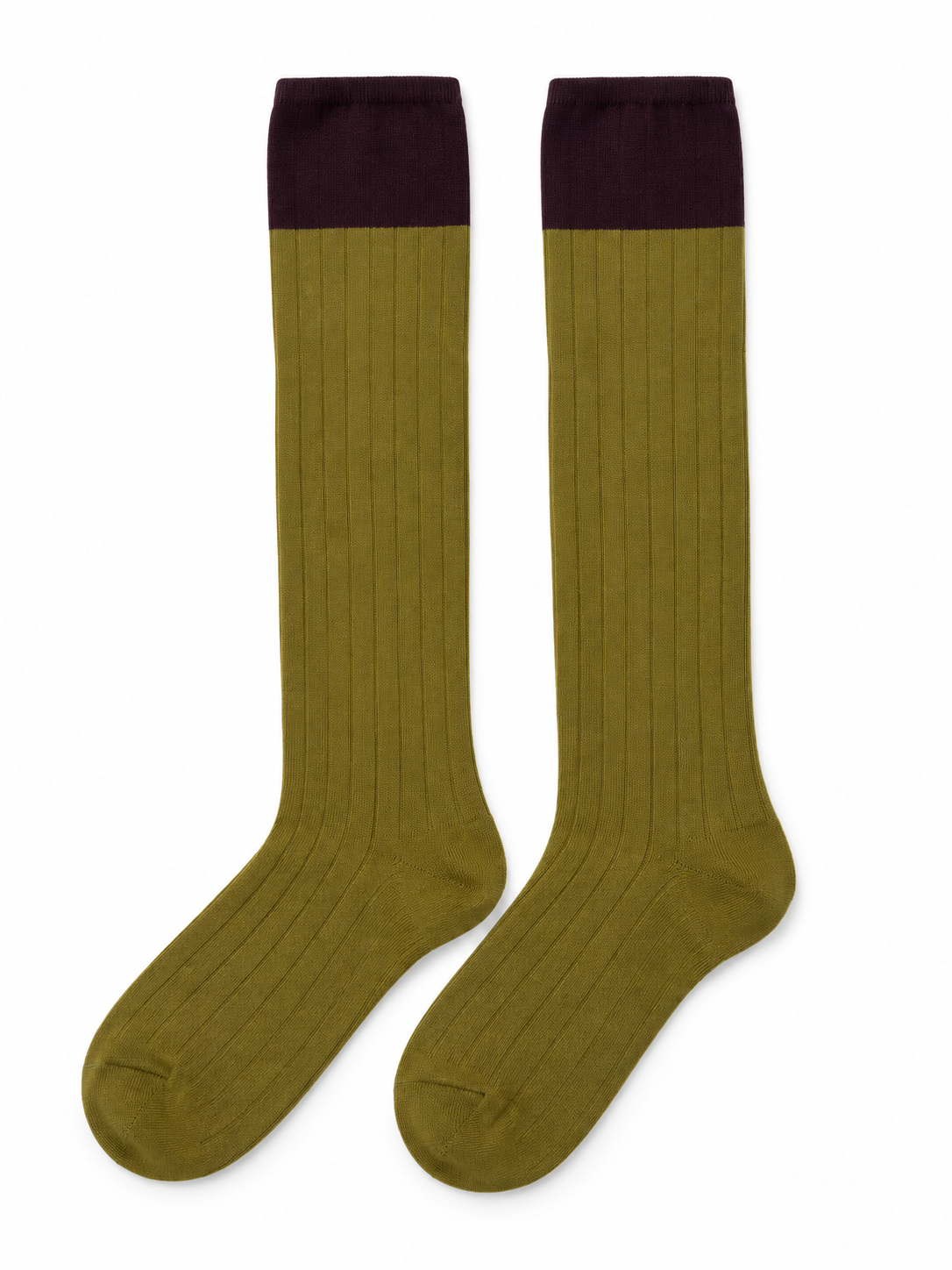 Olive & Burgundy Ribbed Knee-High Socks