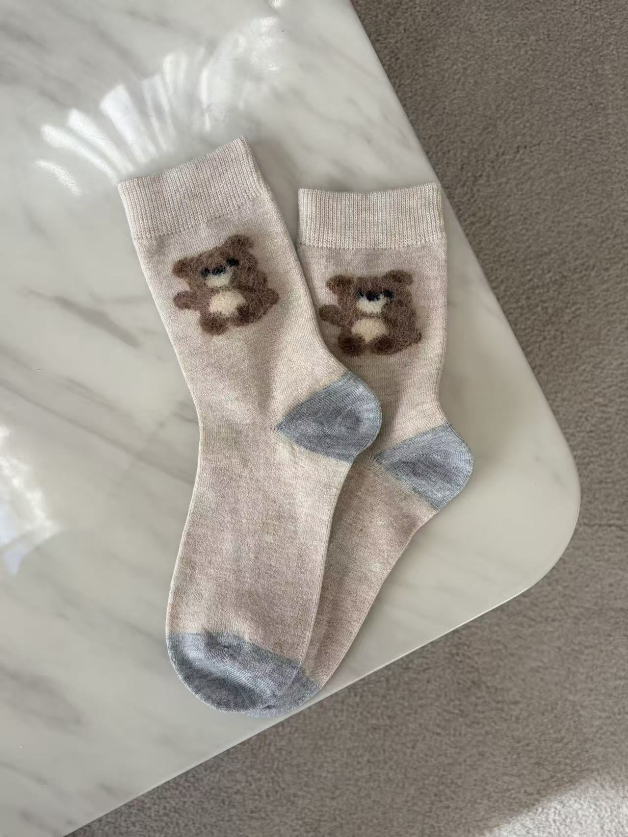 Wool-Blend Fuzzy Animal Motif Crew Socks