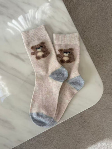 Wool-Blend Fuzzy Animal Motif Crew Socks