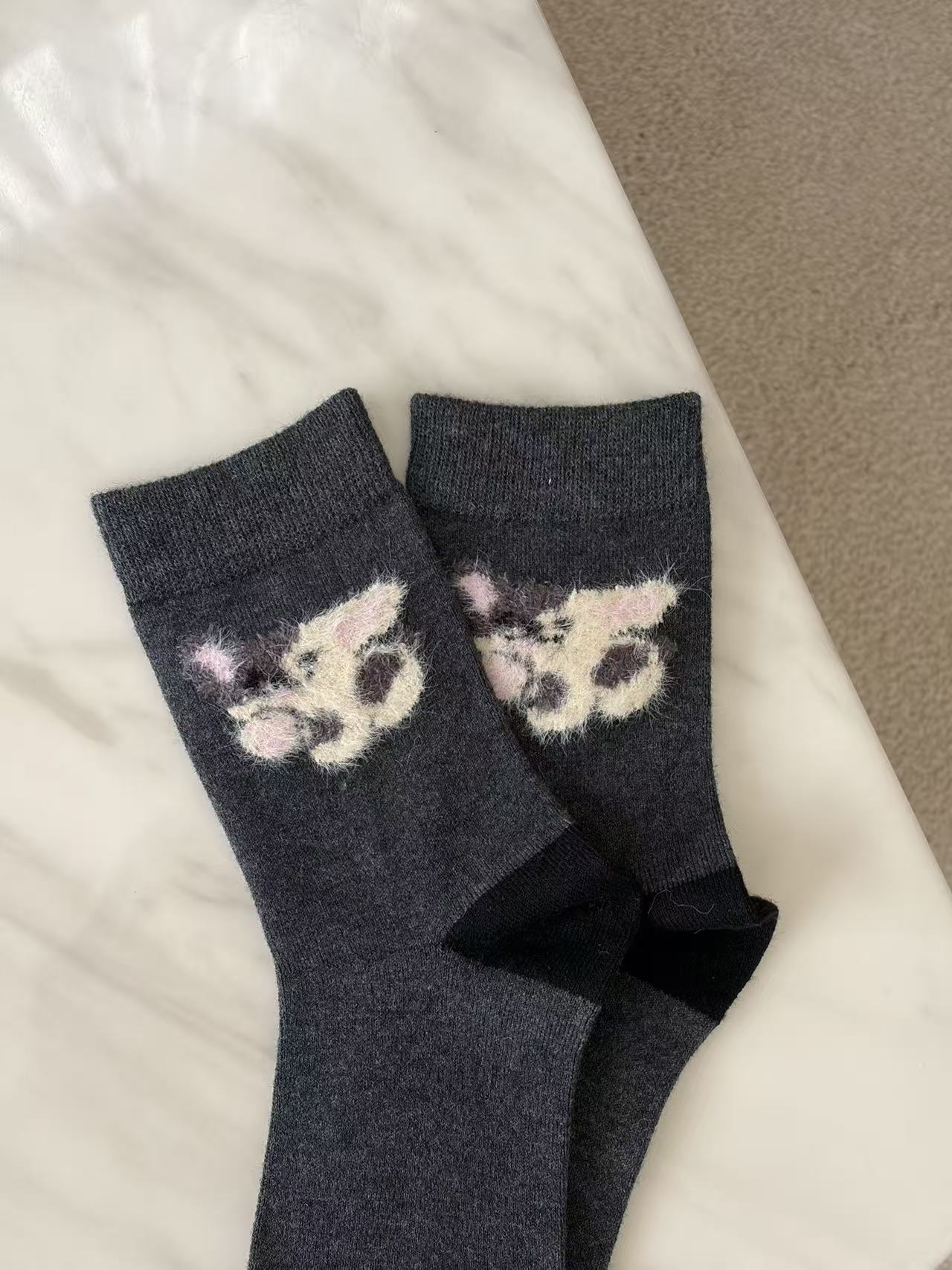 Wool-Blend Fuzzy Animal Motif Crew Socks