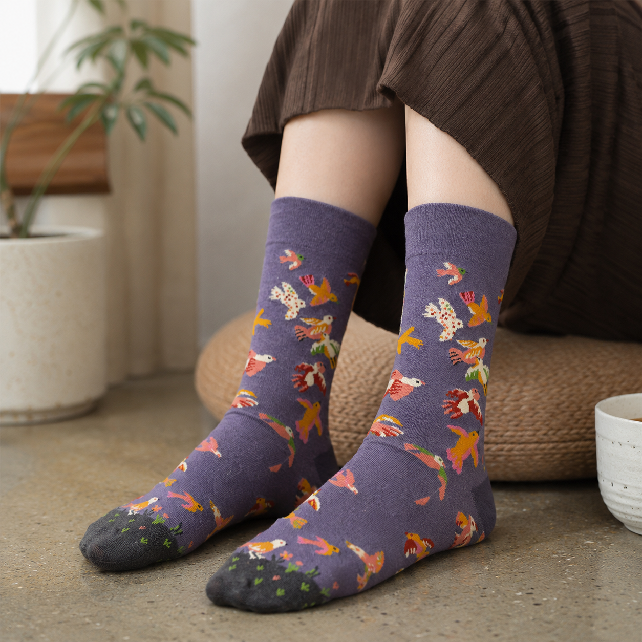 Whimsical Nature & Animal Pattern Crew Socks – 6 Artistic Designs