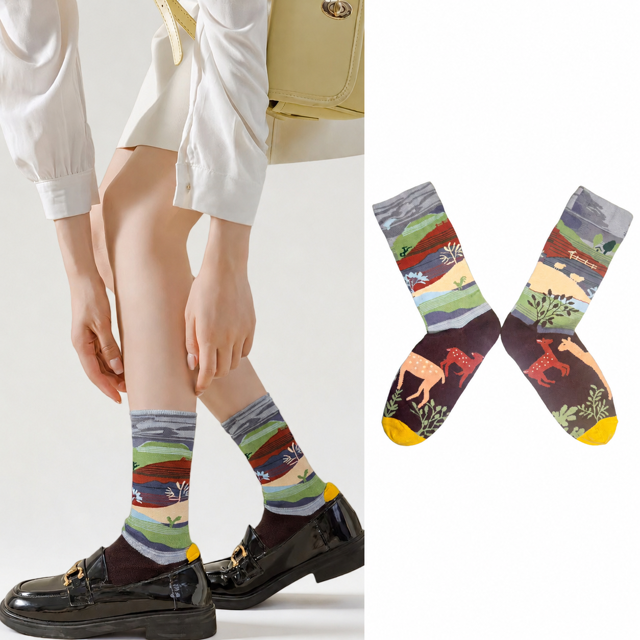 Artistic Floral & Countryside Women’s Crew Socks – Colorful Patterned Everyday Socks