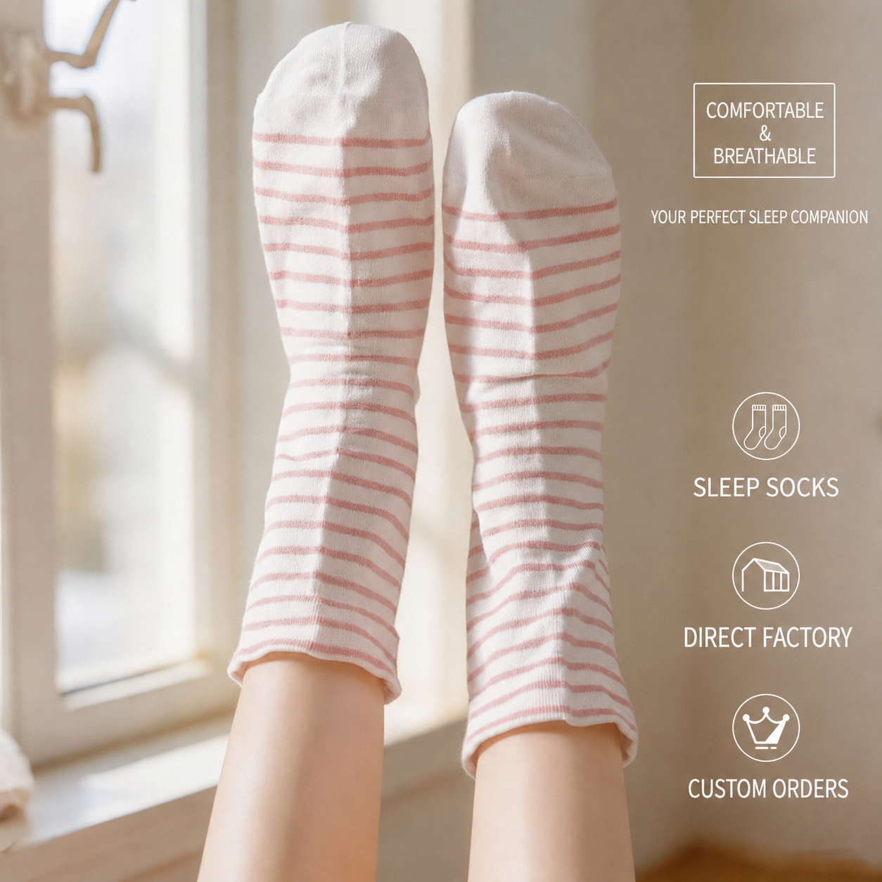 Cozy Striped Loose-Cuff Sleep Socks – Women’s Cotton Mid-Calf Lounge Socks