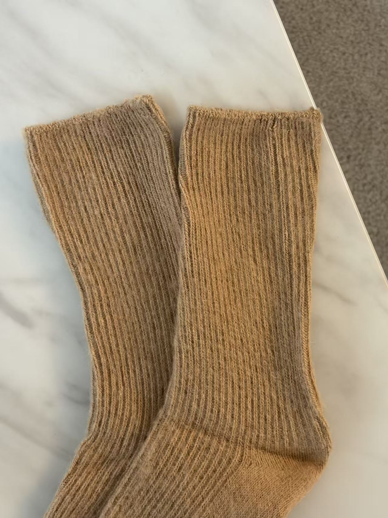 Wool-Blend Crew Socks- Camel