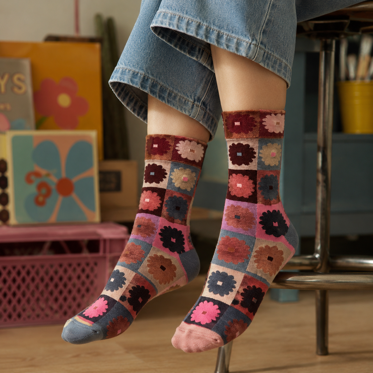 Whimsical Art Crew Socks – Floral, Animal & Abstract Designs