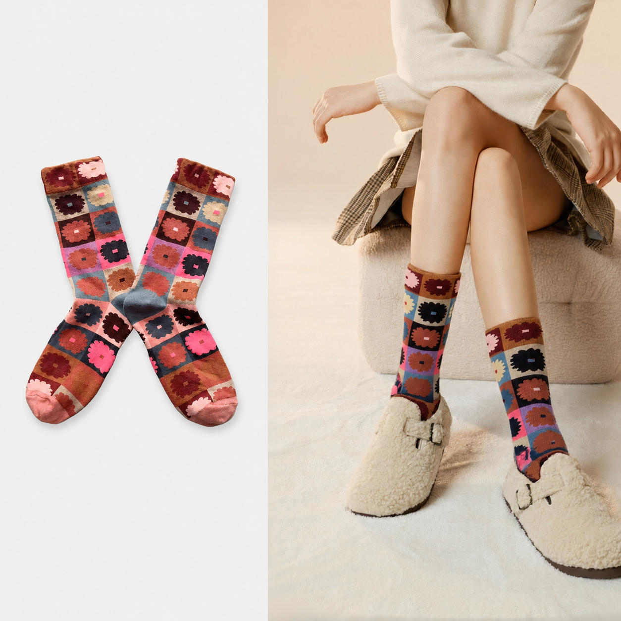 Artistic Floral & Countryside Women’s Crew Socks – Colorful Patterned Everyday Socks