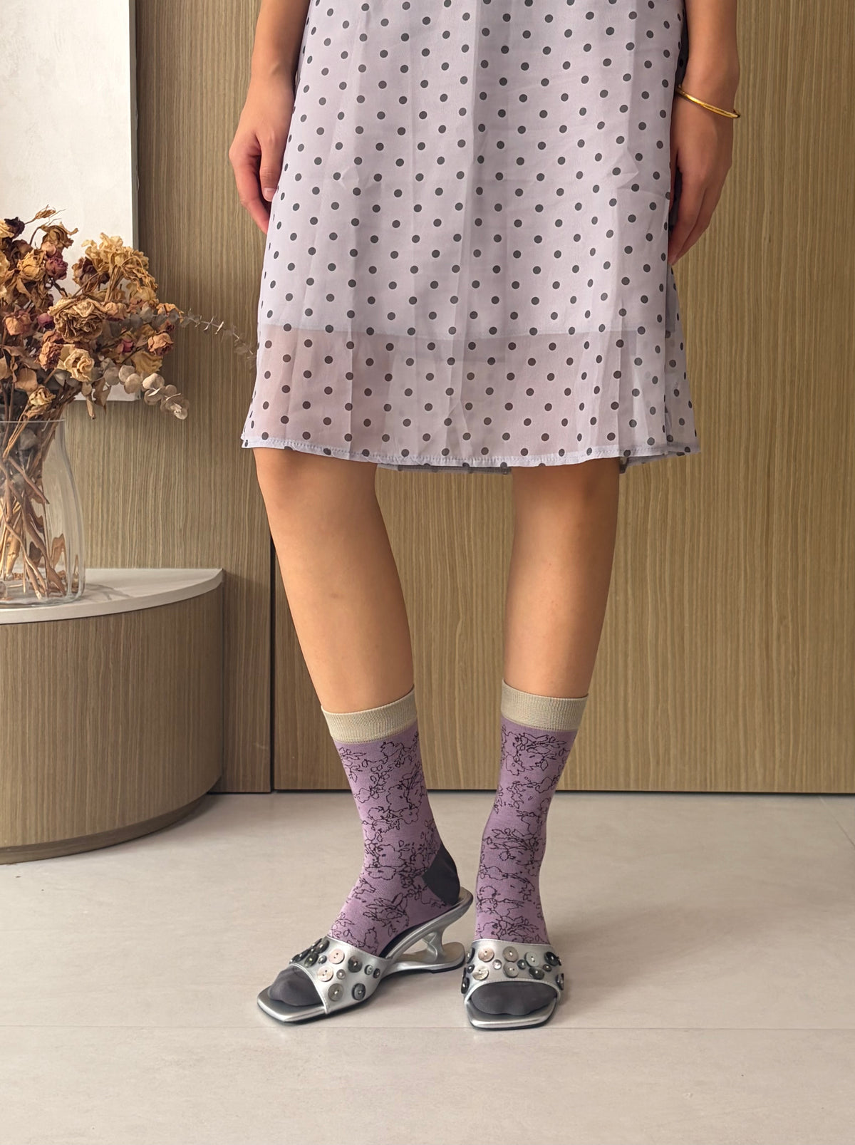 Lilac Floral Socks with Contrast Cuffs