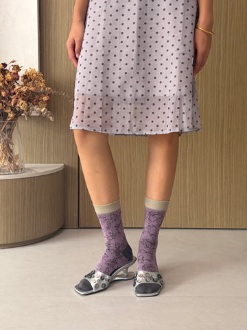 Lilac Floral Socks with Contrast Cuffs