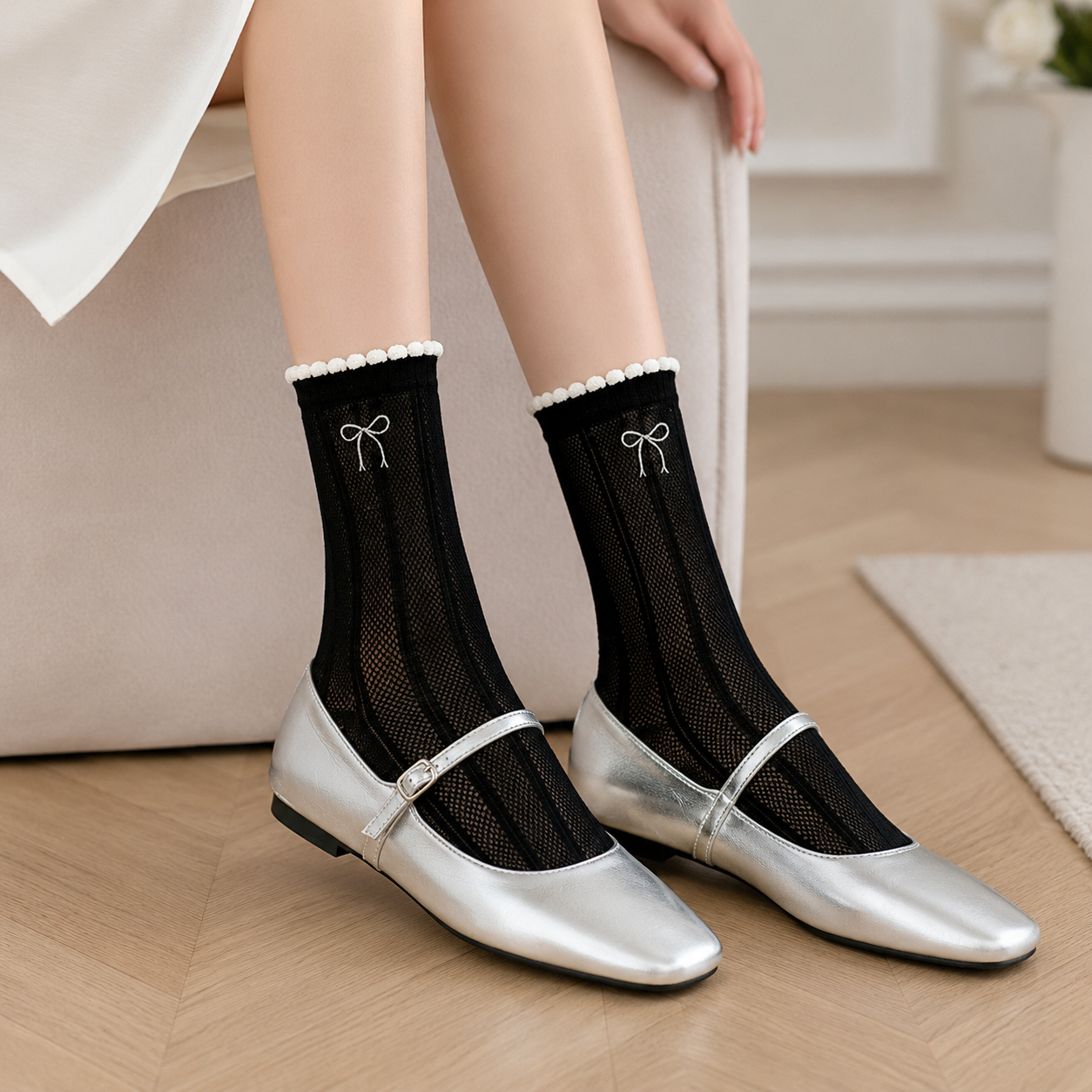 Cute Bow Ruffle Crew Socks for Women