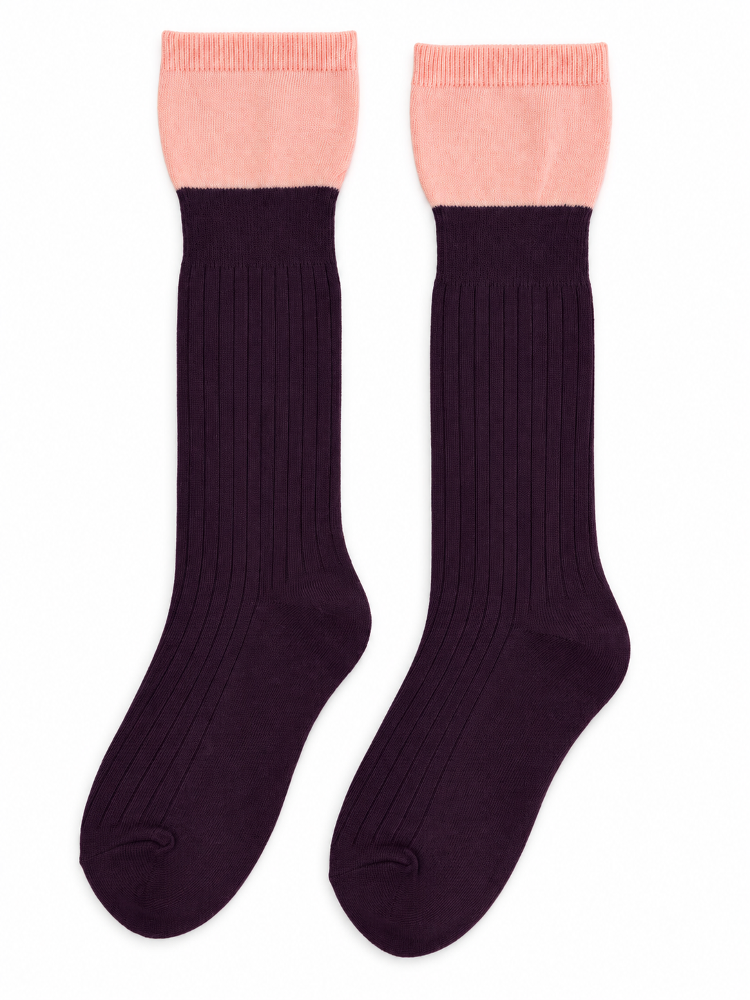 Plum & Coral Ribbed Knee-High Socks
