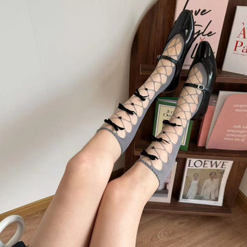 Coquette Ribbon Lattice Knee-High Socks