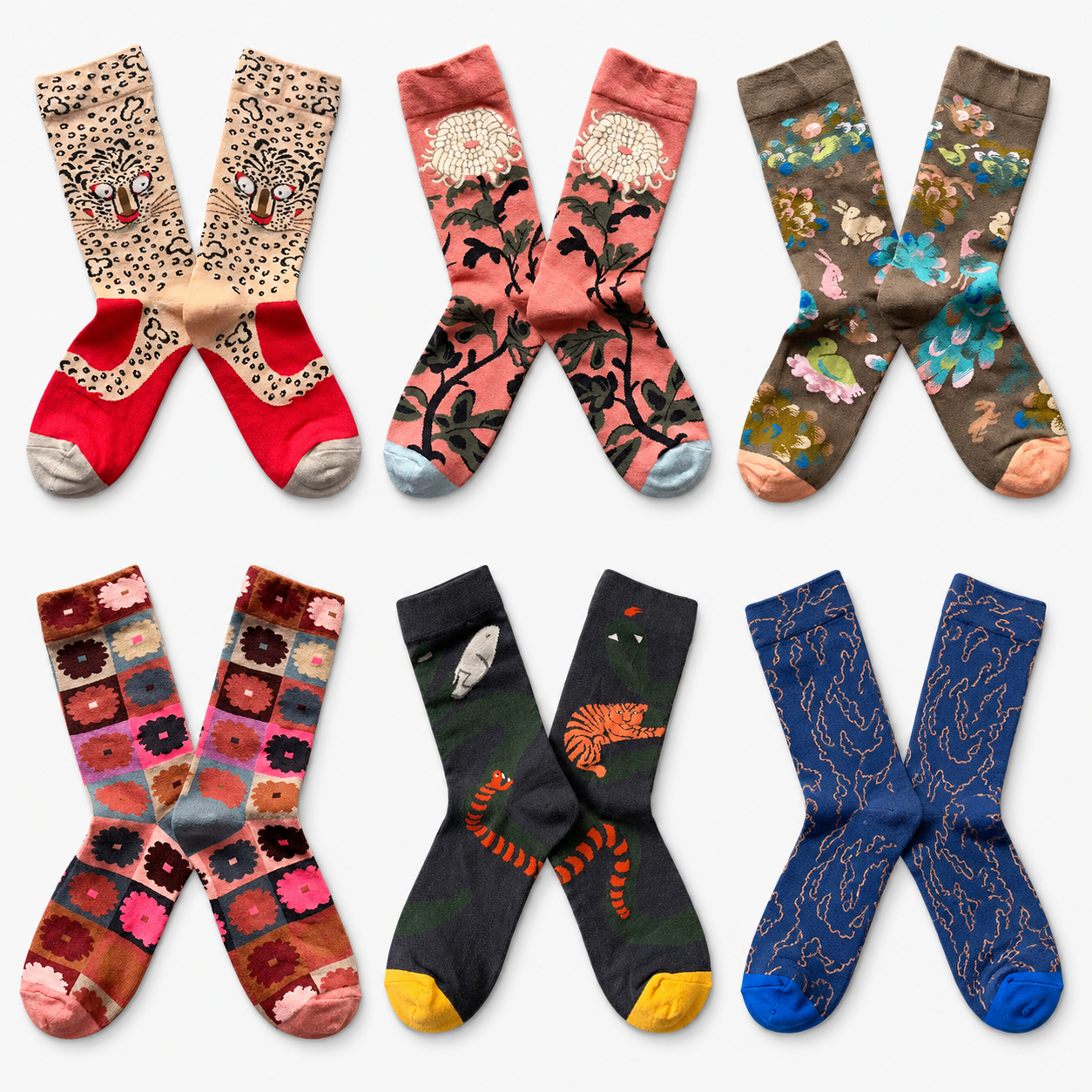 Whimsical Art Crew Socks – Floral, Animal & Abstract Designs