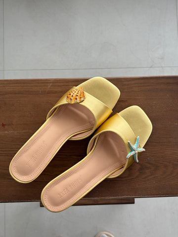 Gold Shell & Starfish Square-Toe Mules