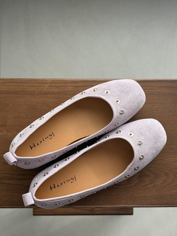 Studded Ballet Flats with Detachable Flowers