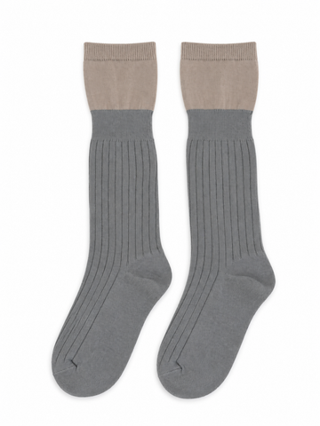 Grey & Taupe Ribbed Knee-High Sock