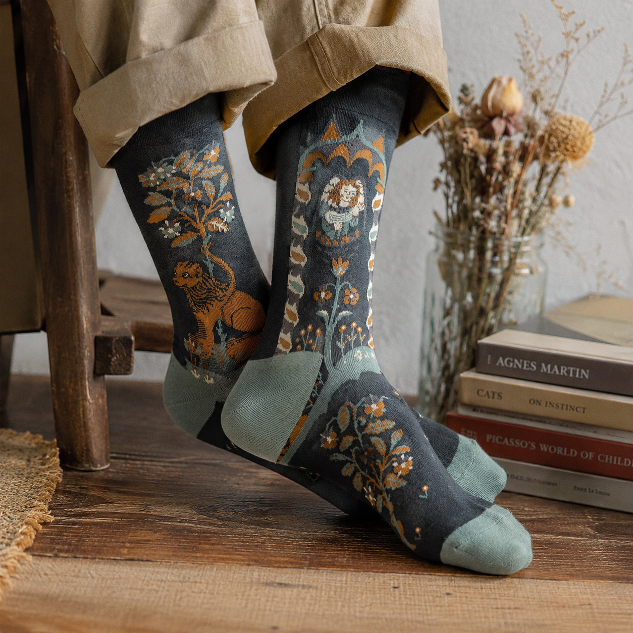 Whimsical Storybook Art Crew Socks – Animal, Floral & Woodland Designs