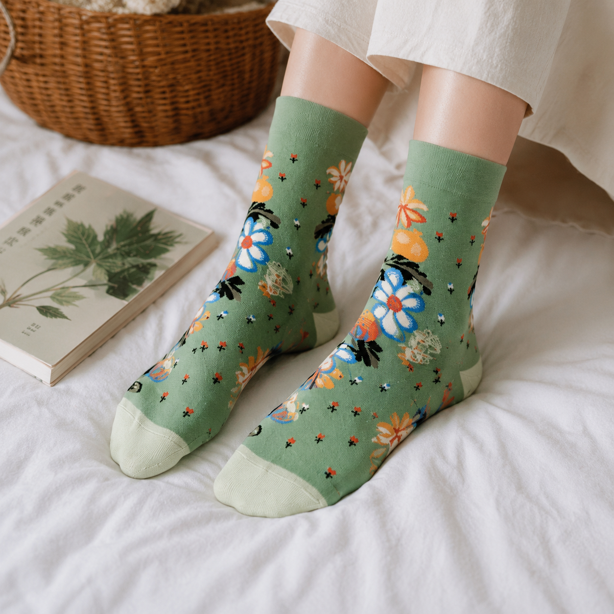 Whimsical Nature & Animal Pattern Crew Socks – 6 Artistic Designs